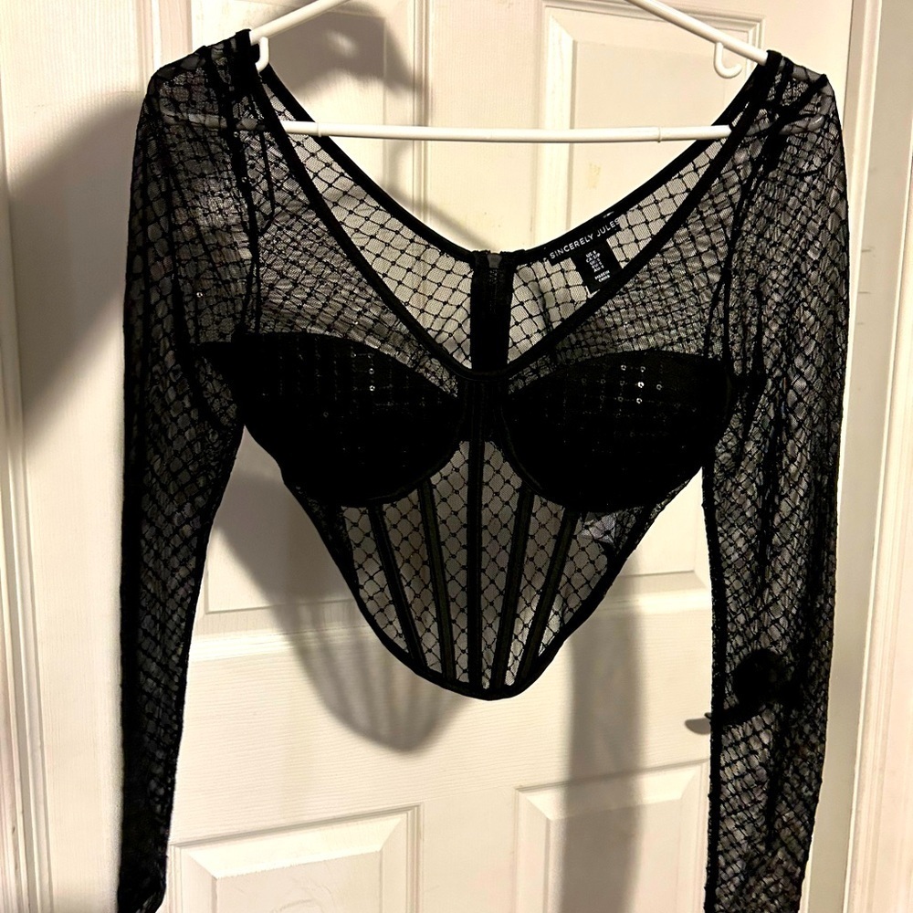 Sincerely Jules Sequin Mesh Corset Top S